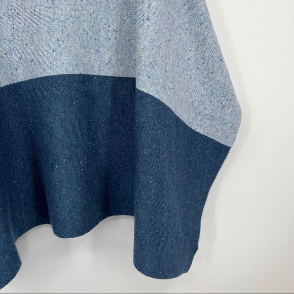 NEW ANN TAYLOR Blue Speckled Knit Mockneck Cape Poncho In Dark Navy - Picture 7 of 10